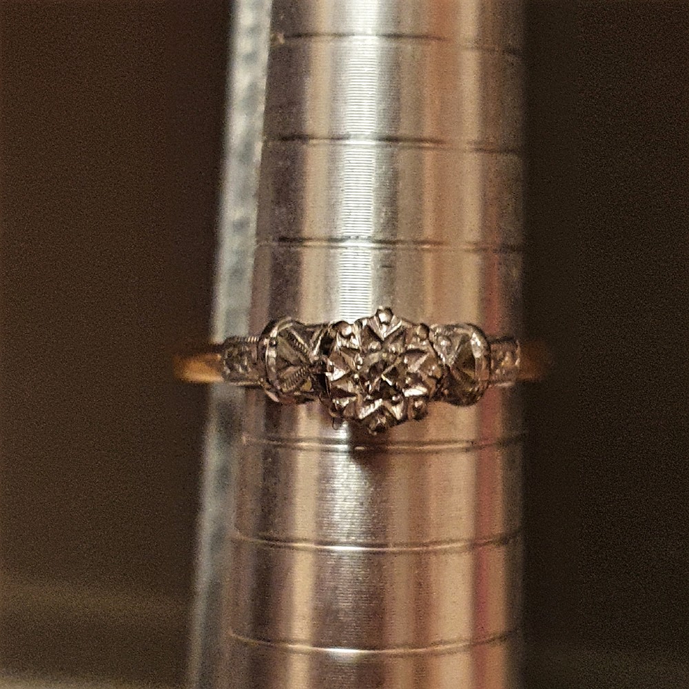 Art Deco Ring Star Diamond Platinum 18ct Gold - Size L½ View XI