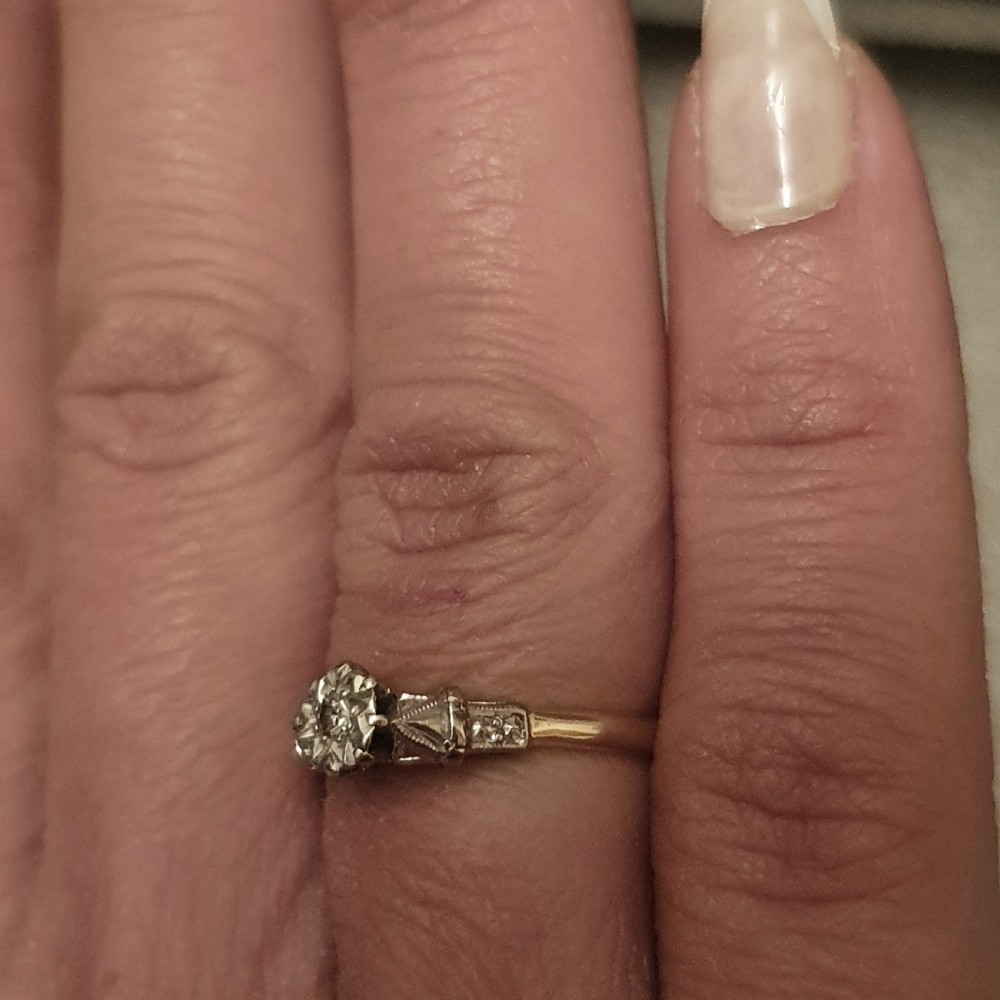 Art Deco Ring Star Diamond Platinum 18ct Gold - Size L½ View XIV
