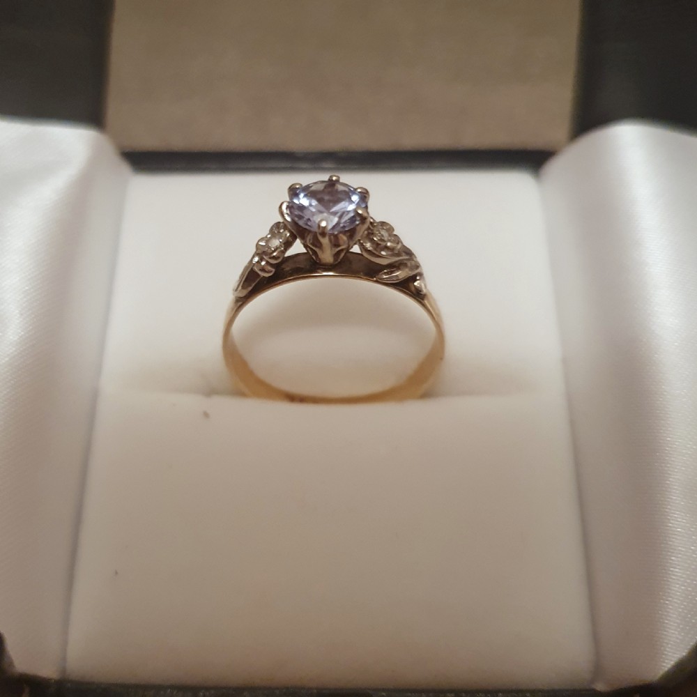 Art Deco 1930s 1ct Aquamarine & Diamond 9ct Gold Ring - Size P View XV
