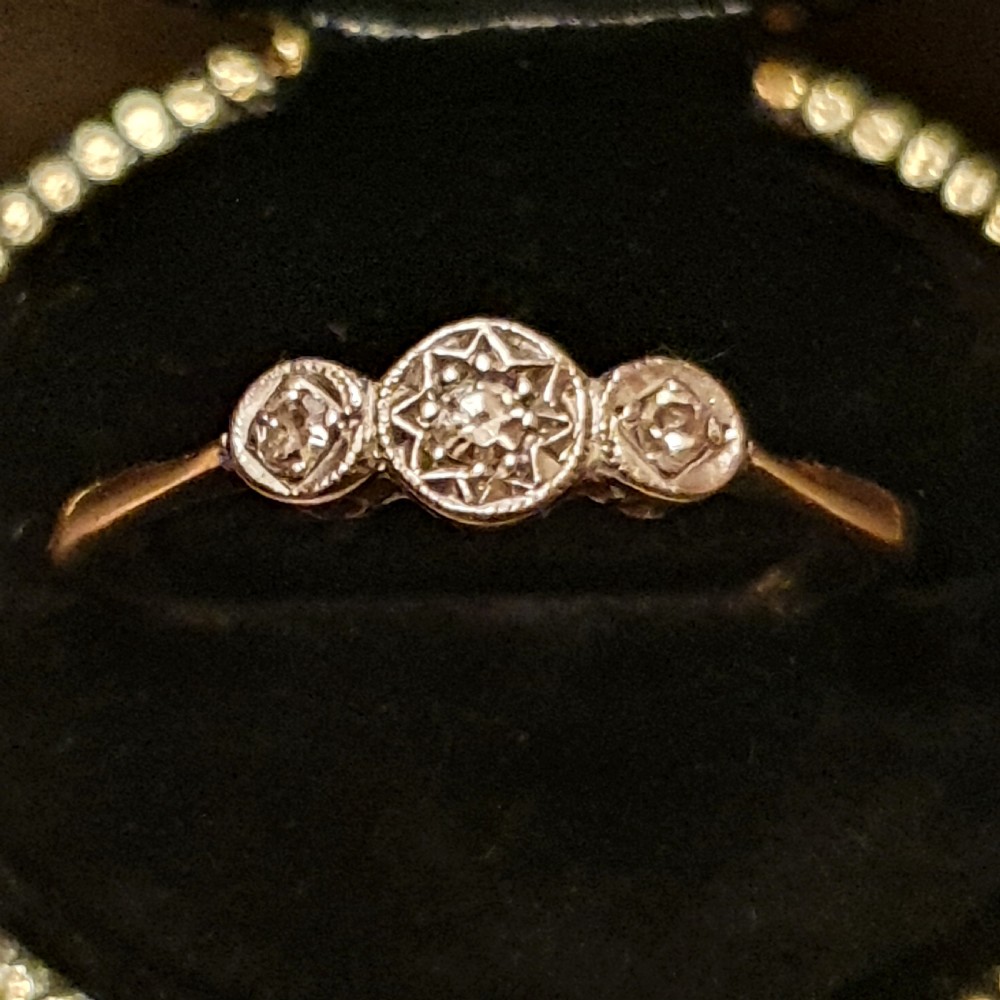 Art Deco Diamond Geometric Platinum & 9ct Gold Ring - Size N ½