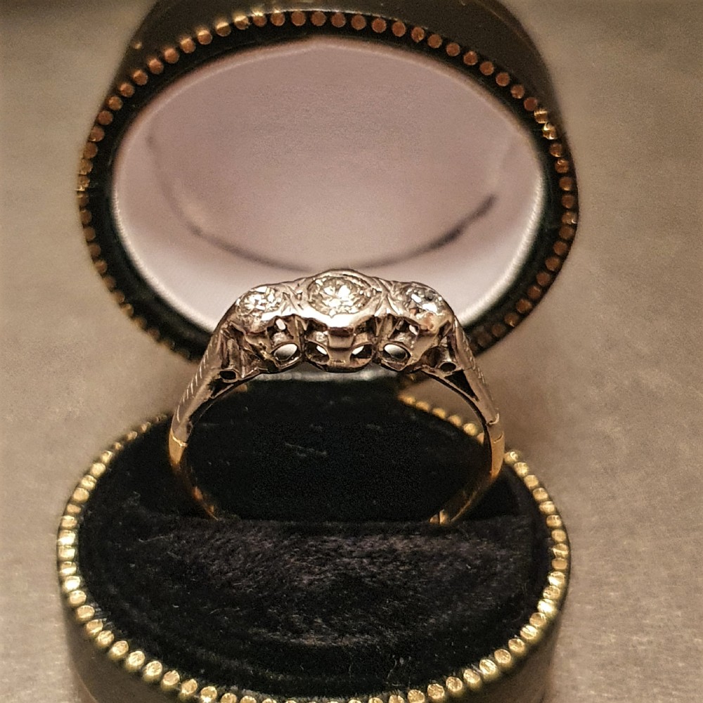 Art Deco Old Cut Diamond 18ct Gold Platinum Gallery Set Ring - Size R View II