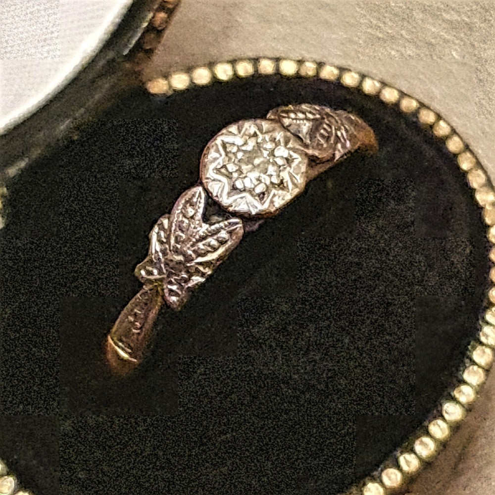 Art Deco Ring Diamond on Platinum & 9ct Gold with Platinum Leaf Shoulders- M½ View IV