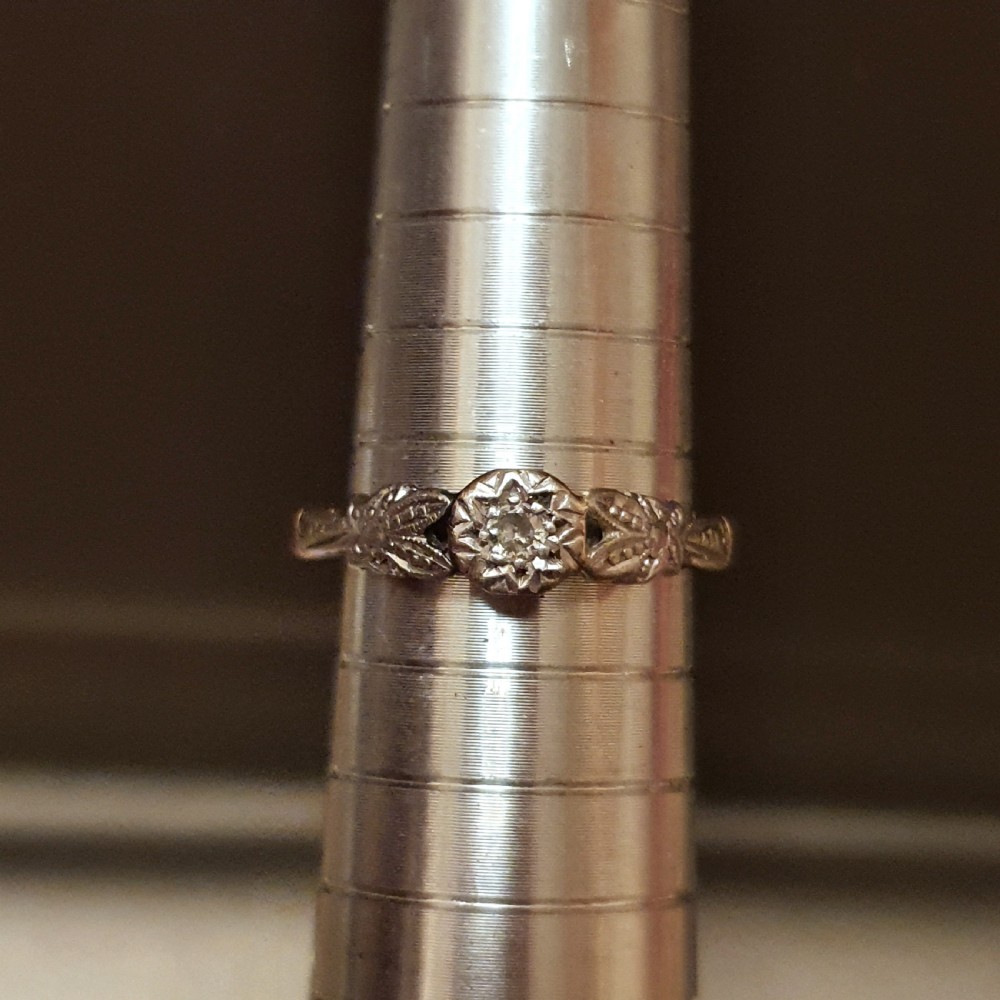 Art Deco Ring Diamond on Platinum & 9ct Gold with Platinum Leaf Shoulders- M½ View IX