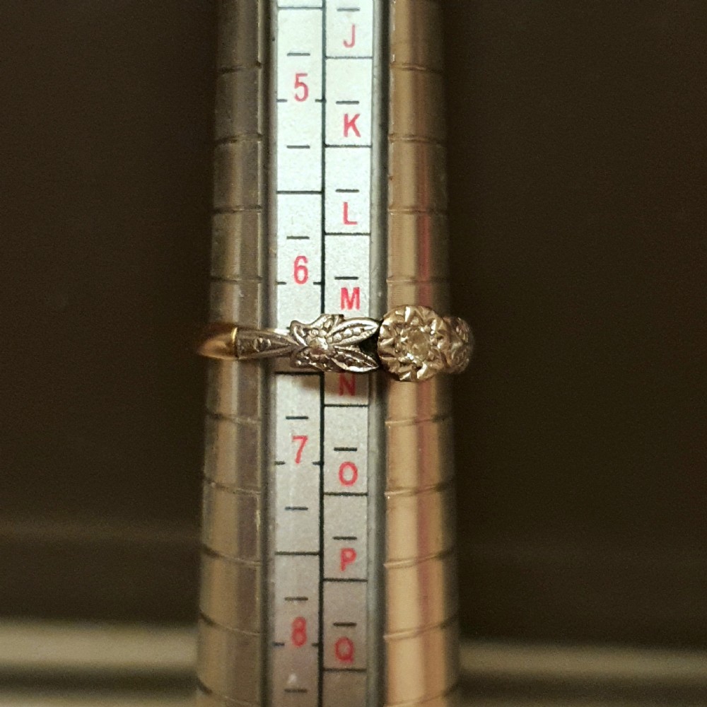 Art Deco Ring Diamond on Platinum & 9ct Gold with Platinum Leaf Shoulders- M½ View XI