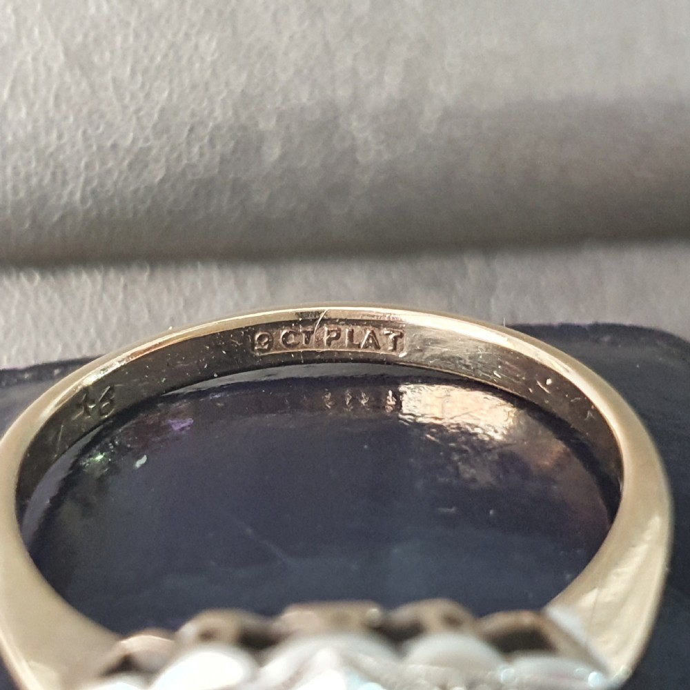 Art Deco Ring Diamond Geometric on Platinum 9ct Gold Raised Rare Design- Size  O½ View XIII