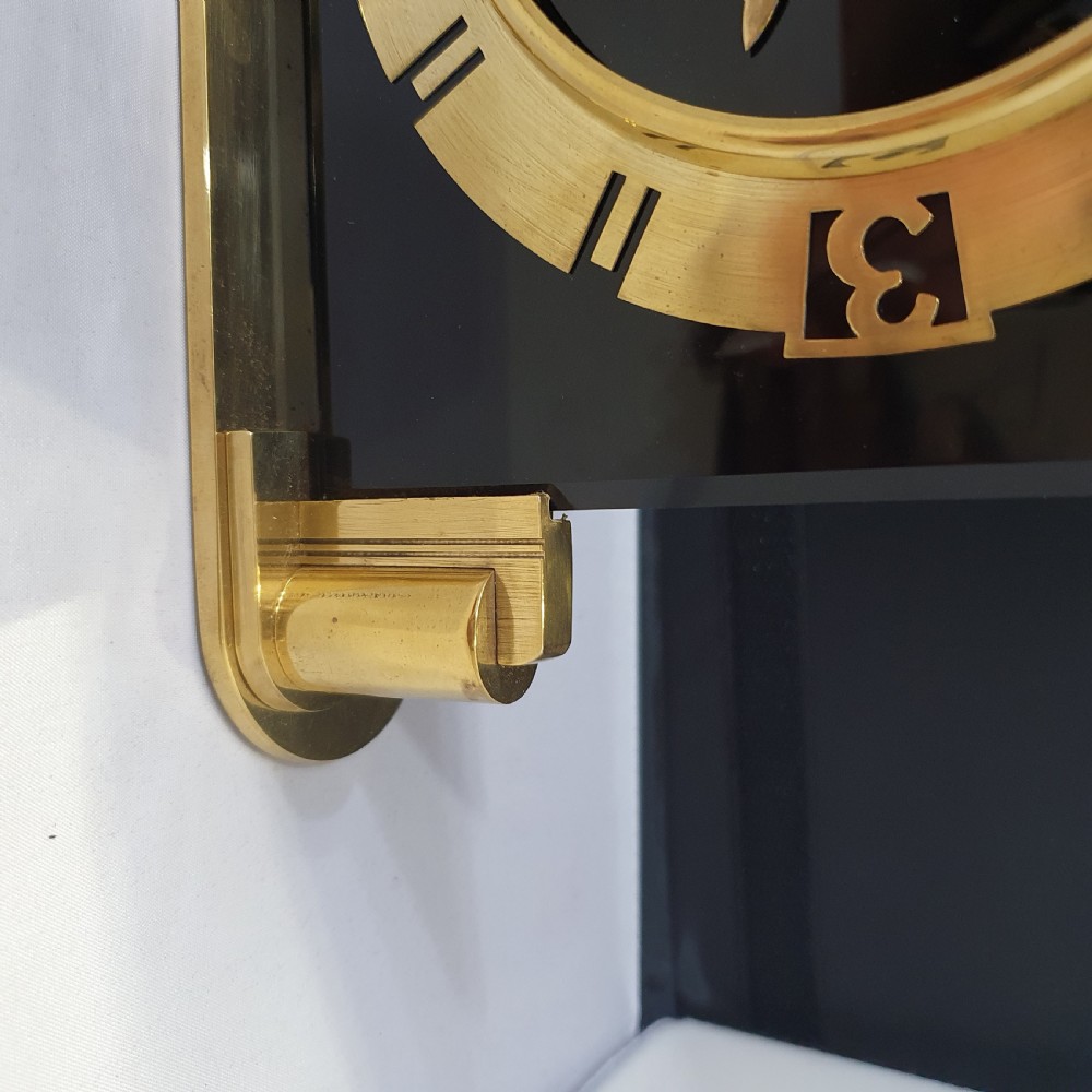 Art Deco Clock Black Glass & Brass British Electric Meters Converted to Quartz Mantel Clock  View XI