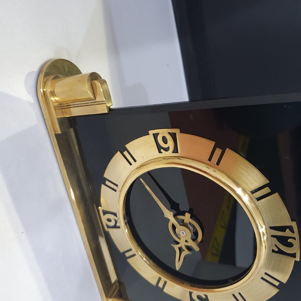 Art Deco Clock Black Glass & Brass British Electric Meters Converted to Quartz Mantel Clock  View XIII