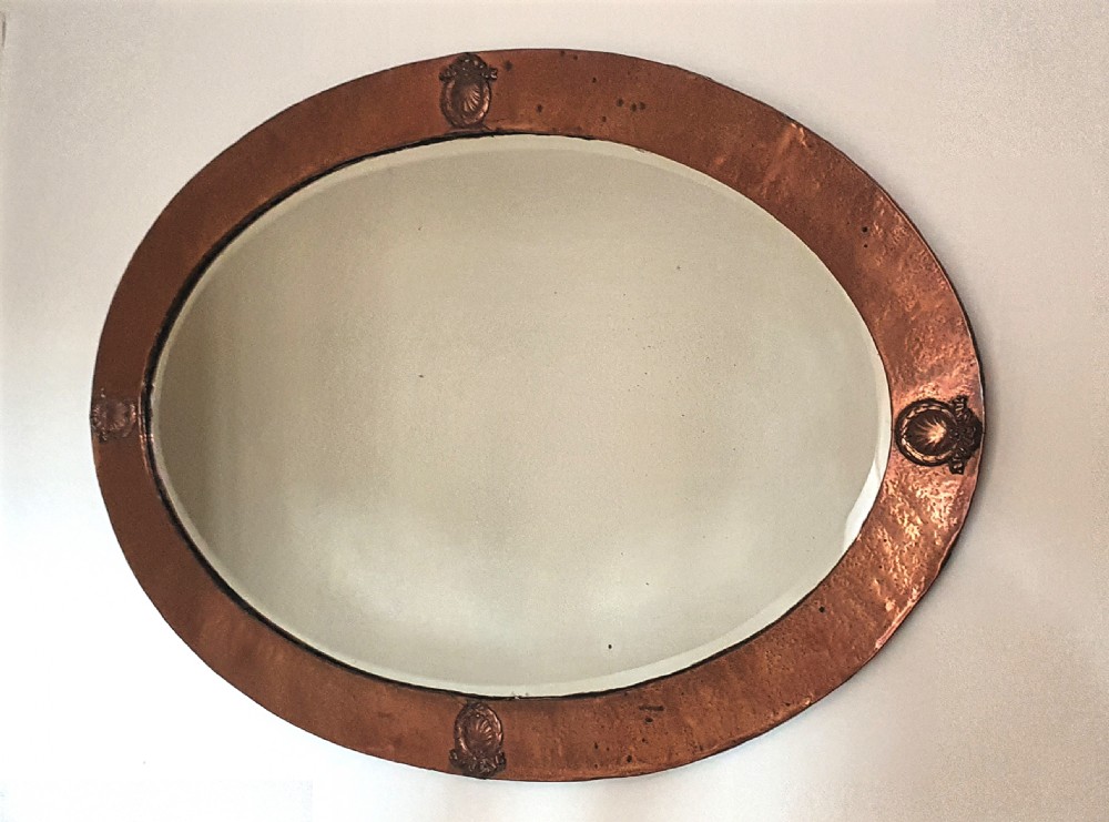 Arts & Crafts Hand Hammered Copper Oval Wall Mirror c.1910 Liverpool Philharmonic Hall Reclamation 