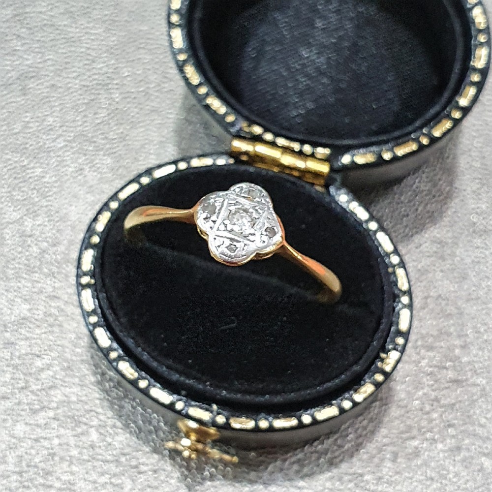 Art Deco Ring Diamond Platinum 18ct Gold Ring Flower Design - Size Q - Q½ View III