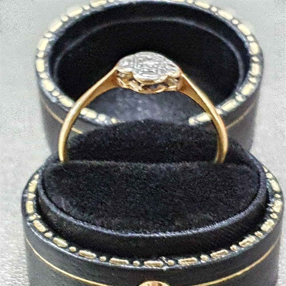 Art Deco Ring Diamond Platinum 18ct Gold Ring Flower Design - Size Q - Q½ View V