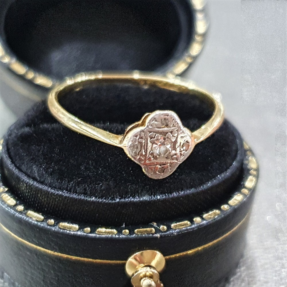 Art Deco Ring Diamond Platinum 18ct Gold Ring Flower Design - Size Q - Q½ View VII