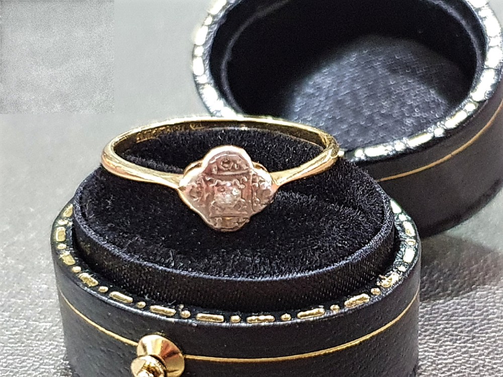 Art Deco Ring Diamond Platinum 18ct Gold Ring Flower Design - Size Q - Q½ View XI