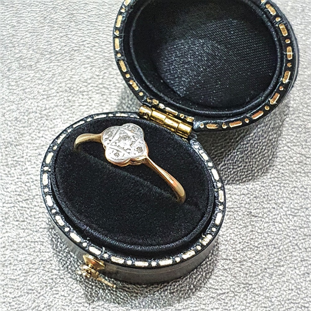 Art Deco Ring Diamond Platinum 18ct Gold Ring Flower Design - Size Q - Q½ View XII