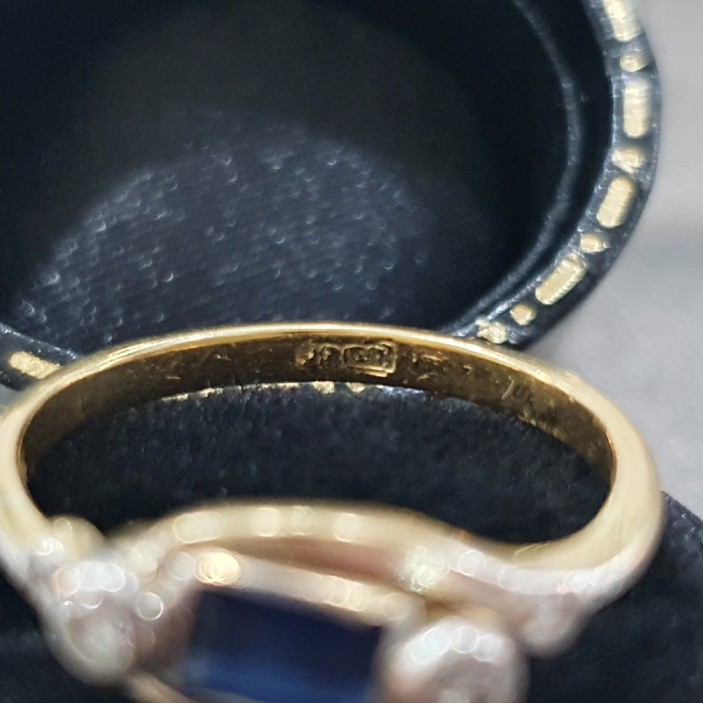 Edwardian Art Deco Sapphire & Old Cut Diamond 18ct Gold Ring - Size L½ - M View XI