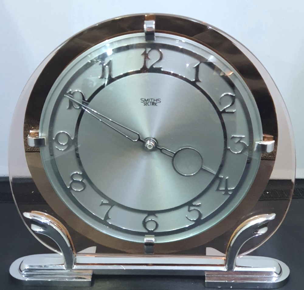 Art Deco Clock in Pink Peach & Mirrored Glass  - Quartz Movement Mantel Clock 12 mo Guarantee  View III