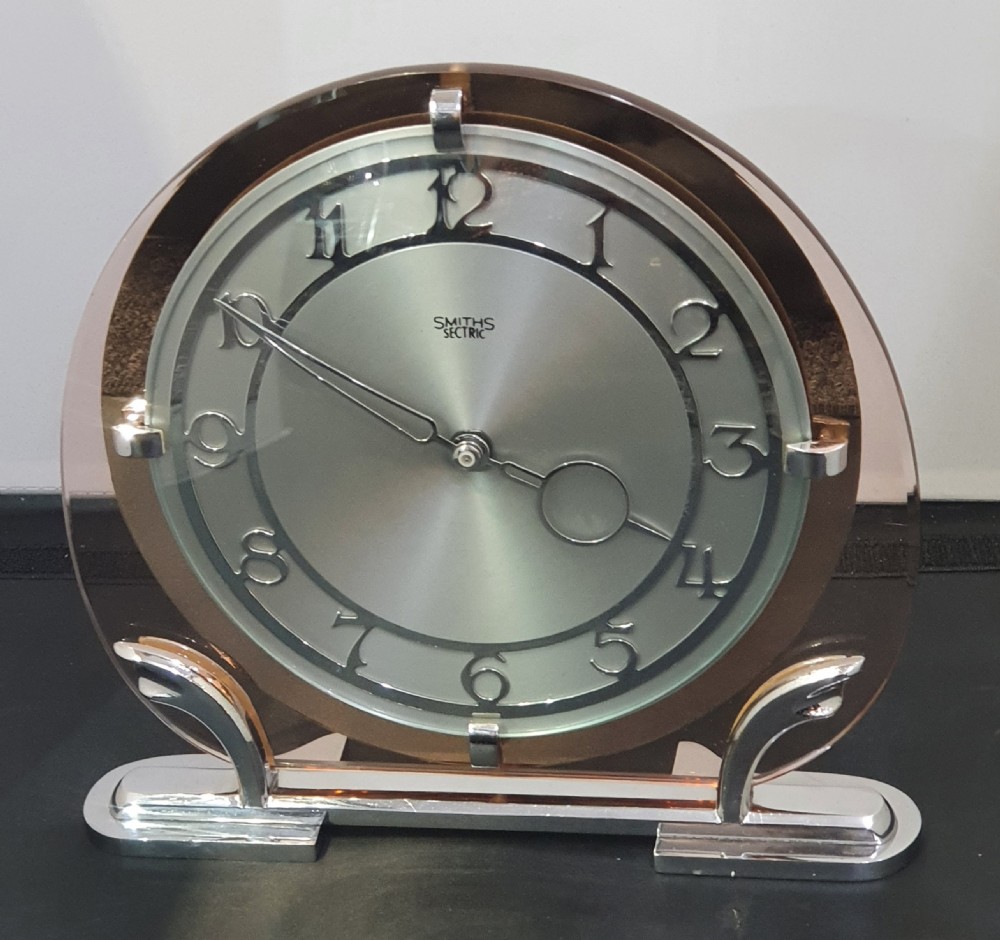 Art Deco Clock in Pink Peach & Mirrored Glass  - Quartz Movement Mantel Clock 12 mo Guarantee  View V