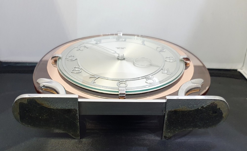 Art Deco Clock in Pink Peach & Mirrored Glass  - Quartz Movement Mantel Clock 12 mo Guarantee  View VII