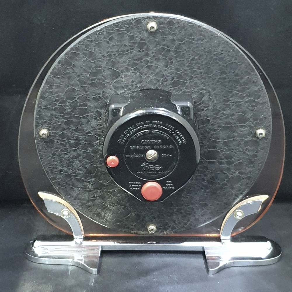 Art Deco Clock in Pink Peach & Mirrored Glass  - Quartz Movement Mantel Clock 12 mo Guarantee  View VIII