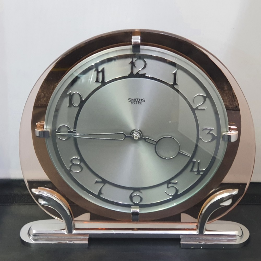 Art Deco Clock in Pink Peach & Mirrored Glass  - Quartz Movement Mantel Clock 12 mo Guarantee  View XI