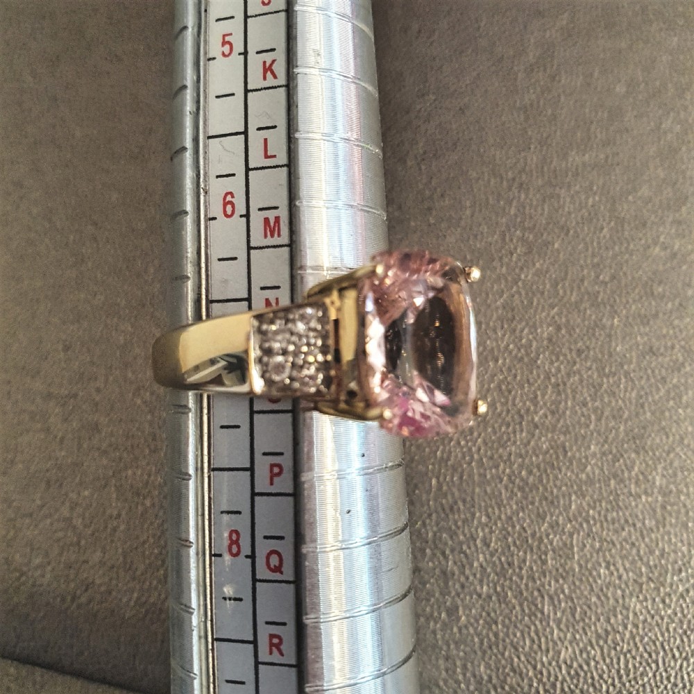 Large Morganite with Diamond Shoulders on 9ct Gold Ring - Size N½ View VIII
