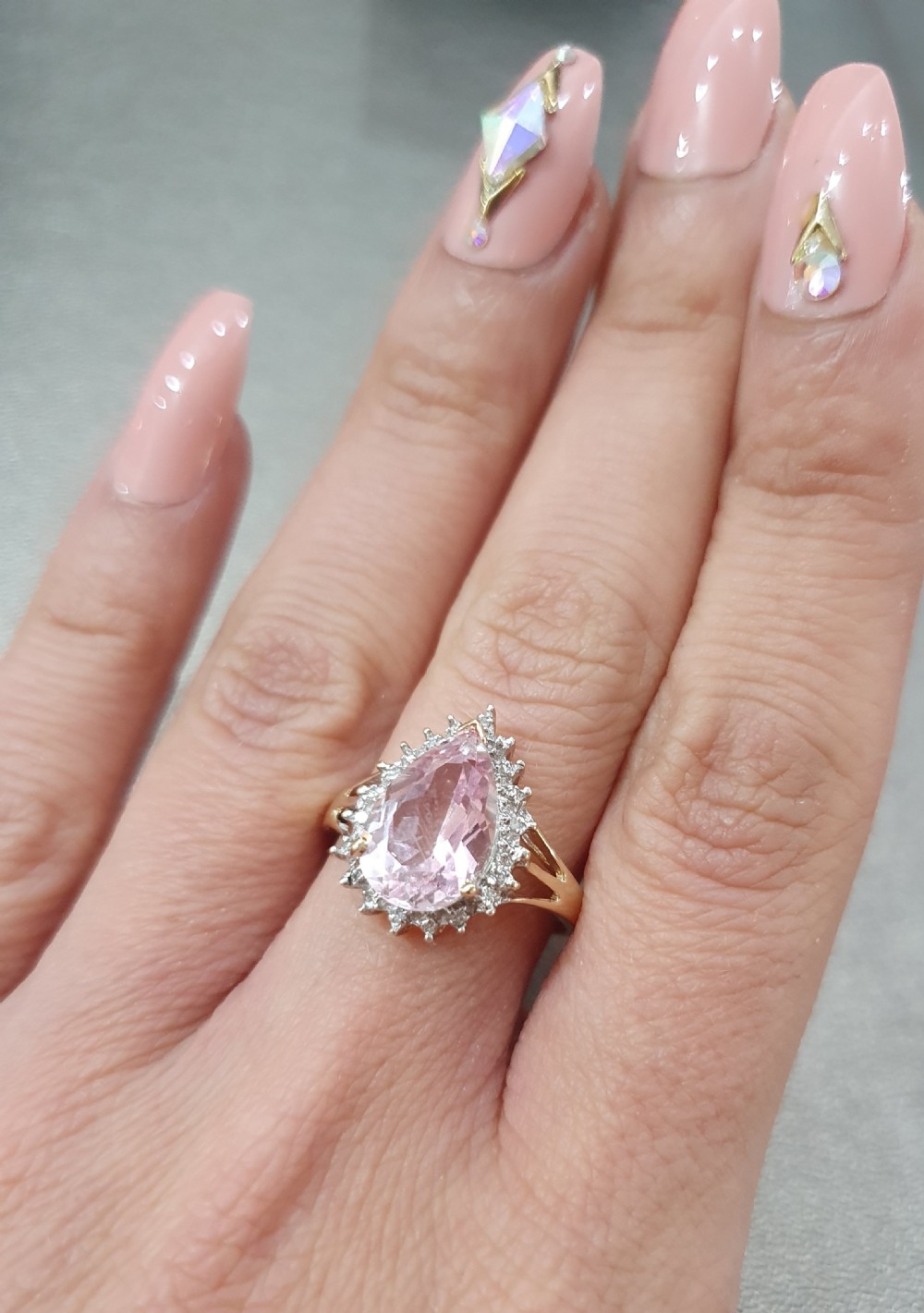 Morganite (3cts) Pear Cut with Diamond Halo 9ct Gold Ring - Size P½ View XIII