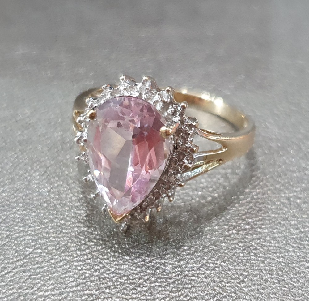 Morganite (3cts) Pear Cut with Diamond Halo 9ct Gold Ring - Size P½ View XIV