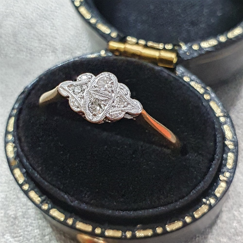 Art Deco Platinum set Diamonds on 9ct Gold Ring - Size N½ View II