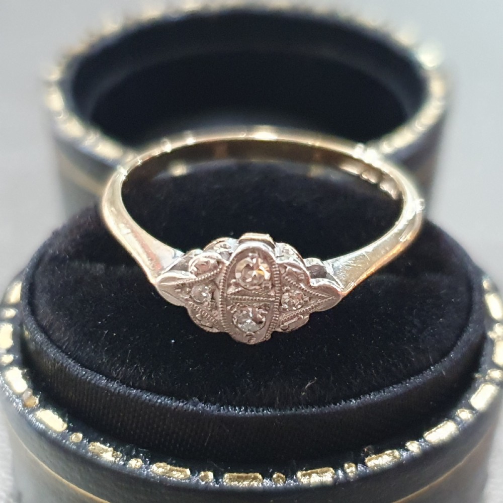 Art Deco Platinum set Diamonds on 9ct Gold Ring - Size N½ View V