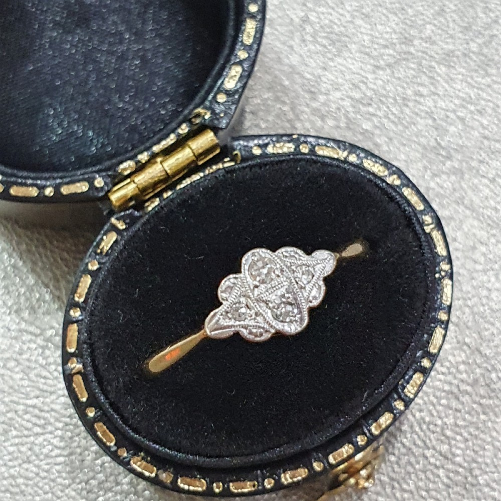 Art Deco Platinum set Diamonds on 9ct Gold Ring - Size N½ View VII