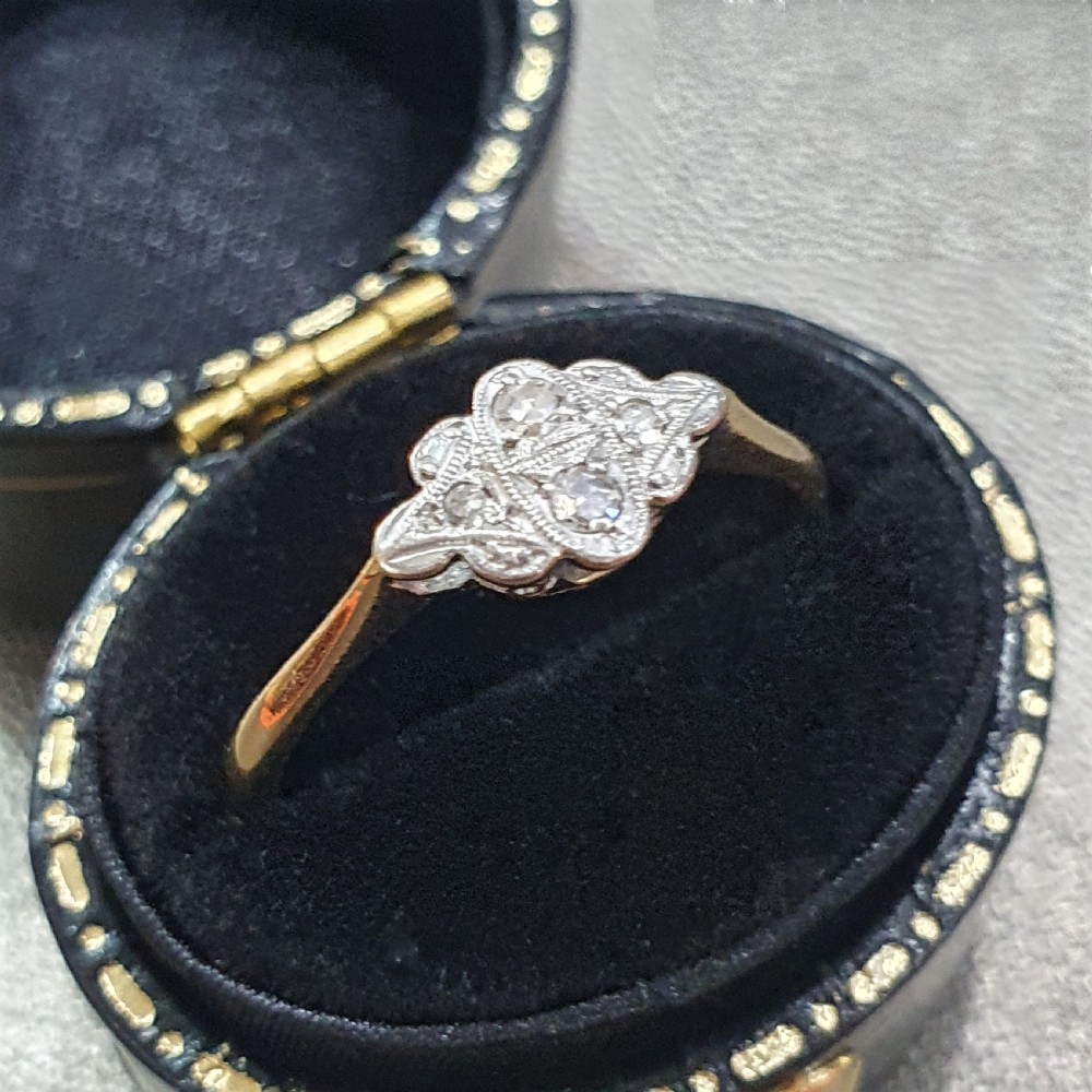 Art Deco Platinum set Diamonds on 9ct Gold Ring - Size N½ View VIII
