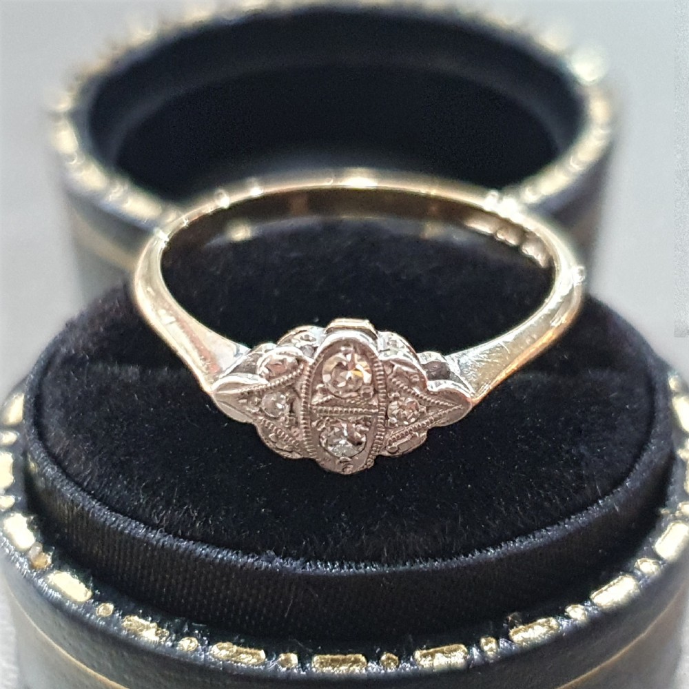 Art Deco Platinum set Diamonds on 9ct Gold Ring - Size N½ View X