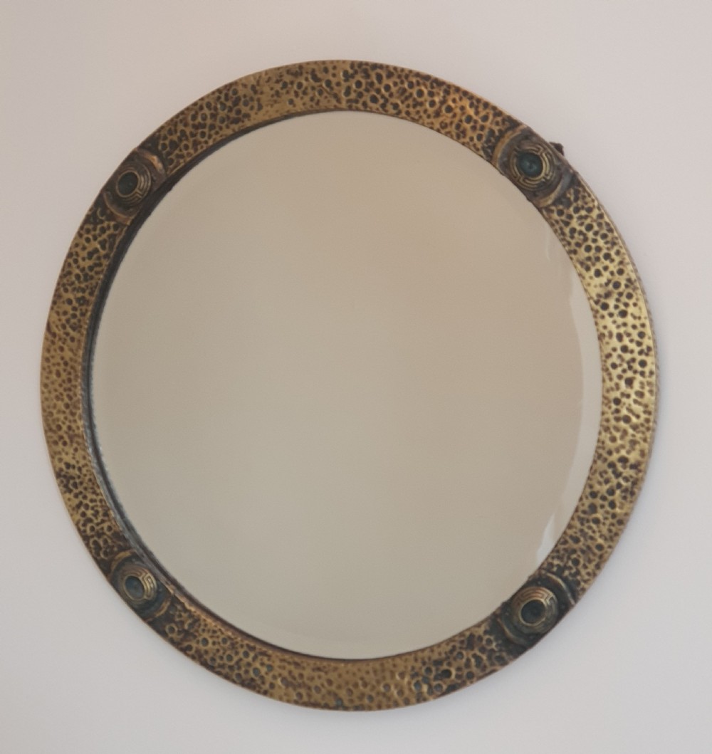 Arts & Crafts Hammered Brass Mirror c.1910 - Ready to Hang Wall Mirror View III