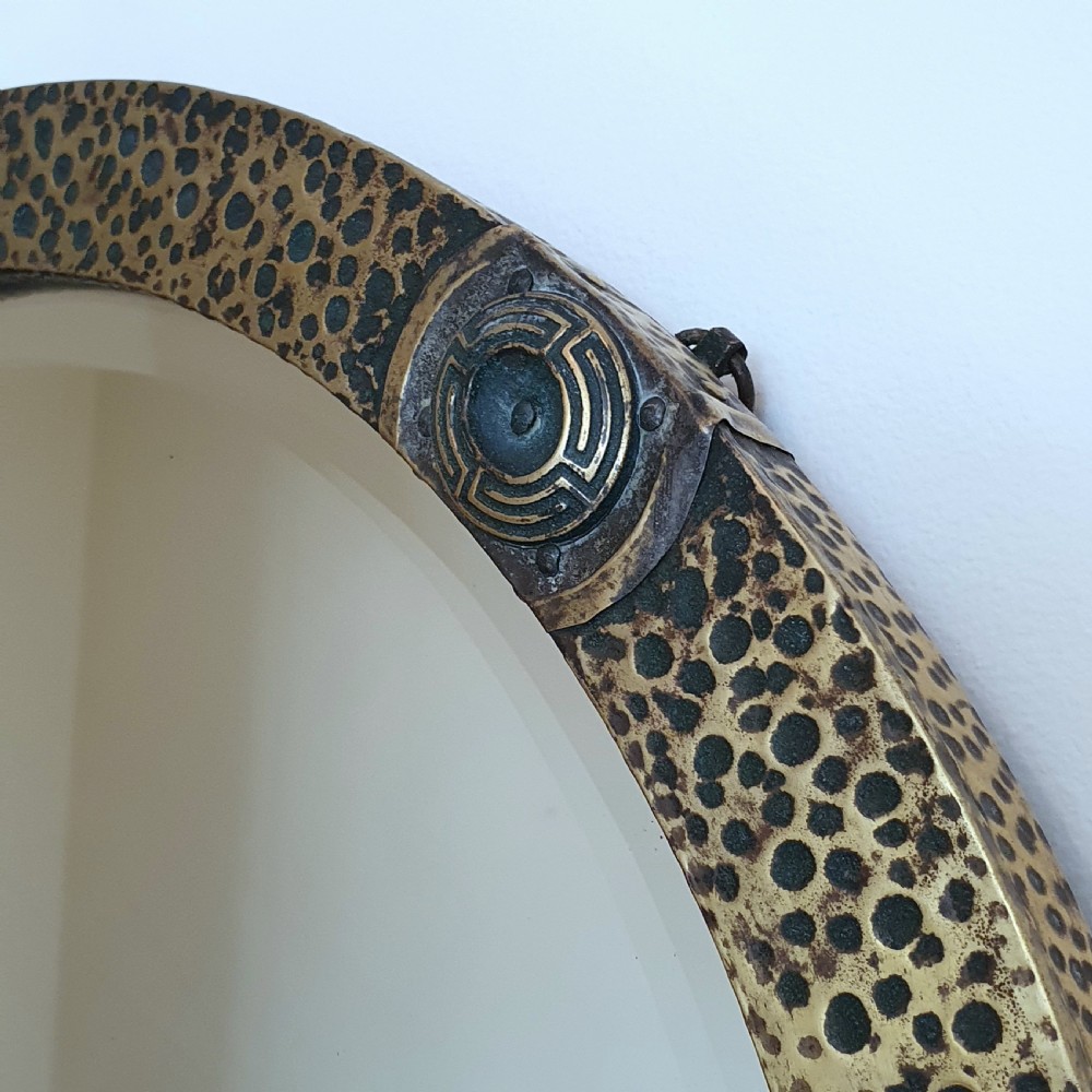 Arts & Crafts Hammered Brass Mirror c.1910 - Ready to Hang Wall Mirror View IV