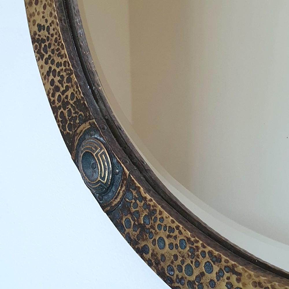 Arts & Crafts Hammered Brass Mirror c.1910 - Ready to Hang Wall Mirror View V