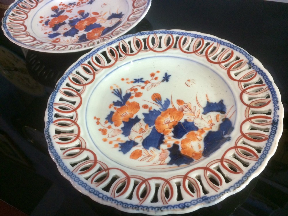 Pair of Meiji Period Imari Pierced Dishes View II