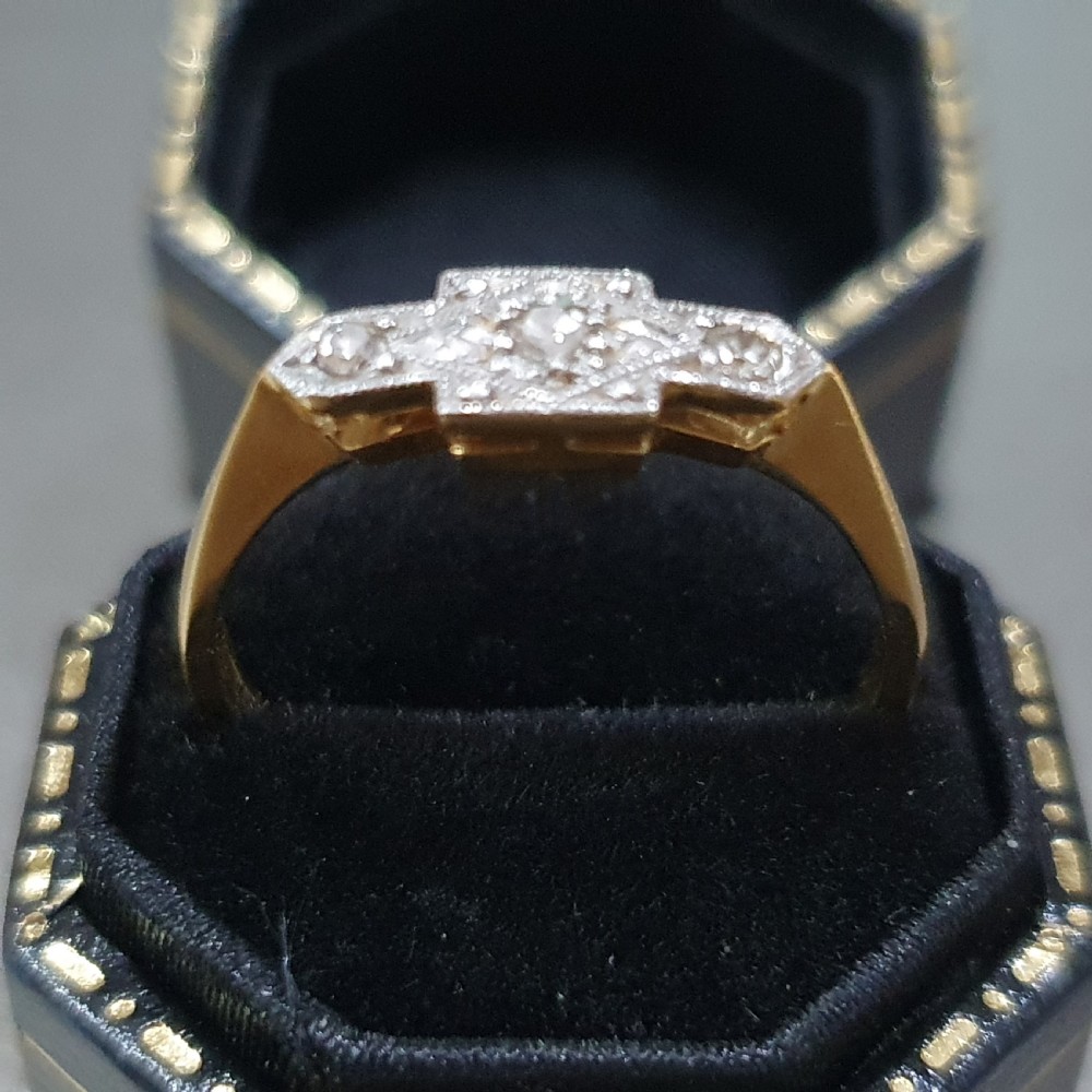 Art Deco Platinum set Diamond Geometric Trilogy 18ct Gold Ring - Size N½ View VI