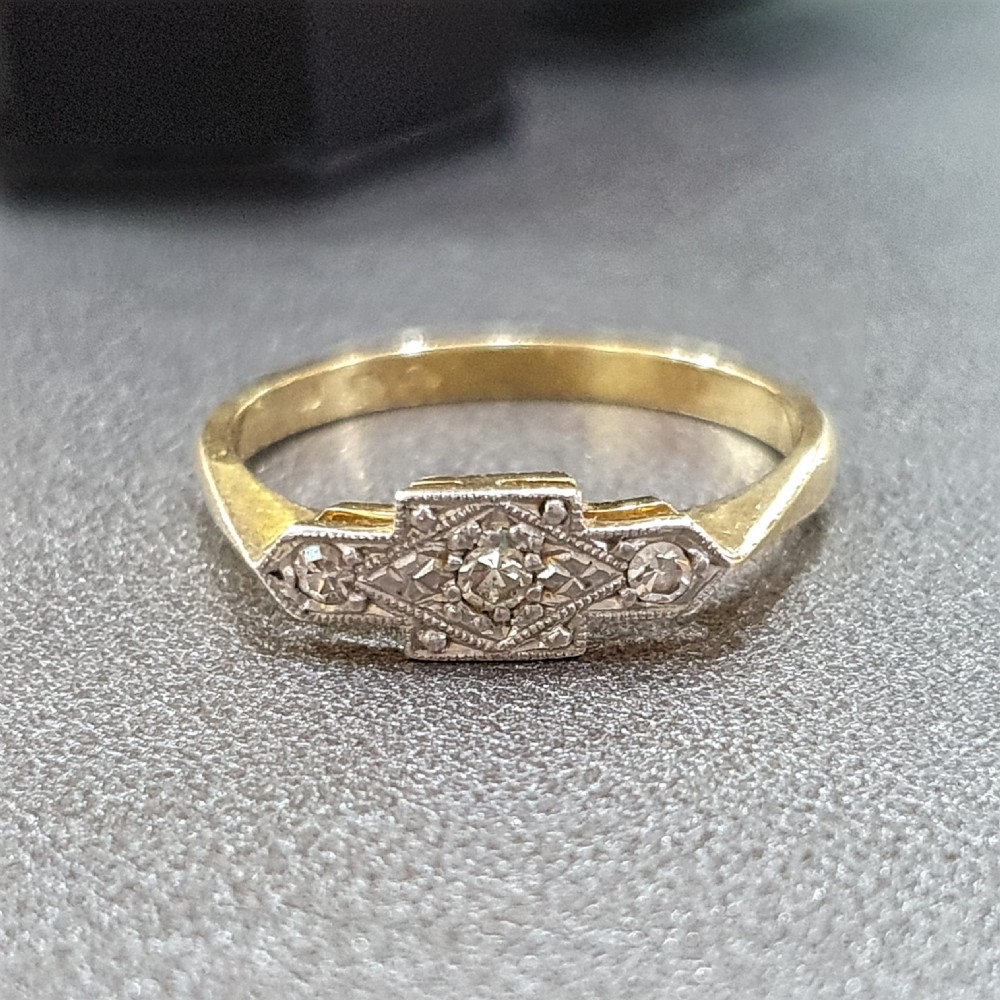 Art Deco Platinum set Diamond Geometric Trilogy 18ct Gold Ring - Size N½ View XIII