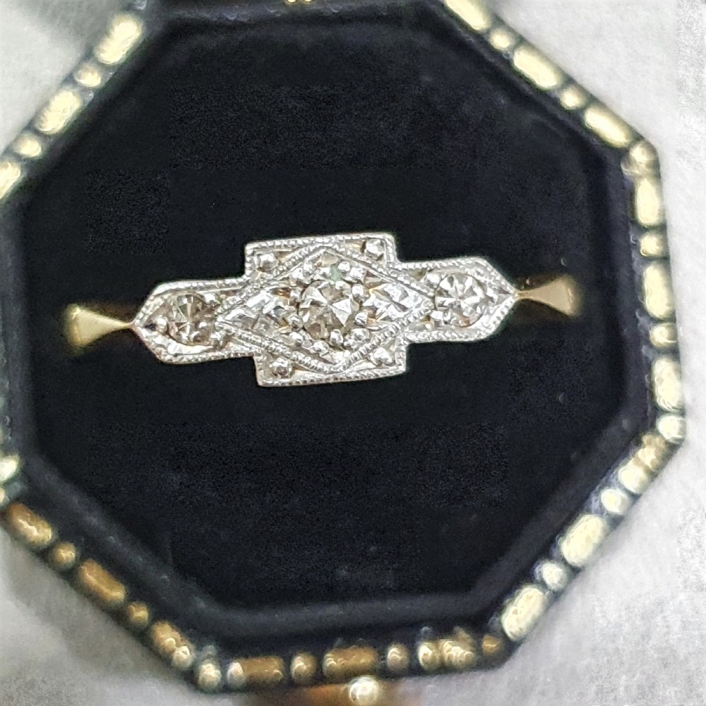 Art Deco Platinum set Diamond Geometric Trilogy 18ct Gold Ring - Size N½ View XVI