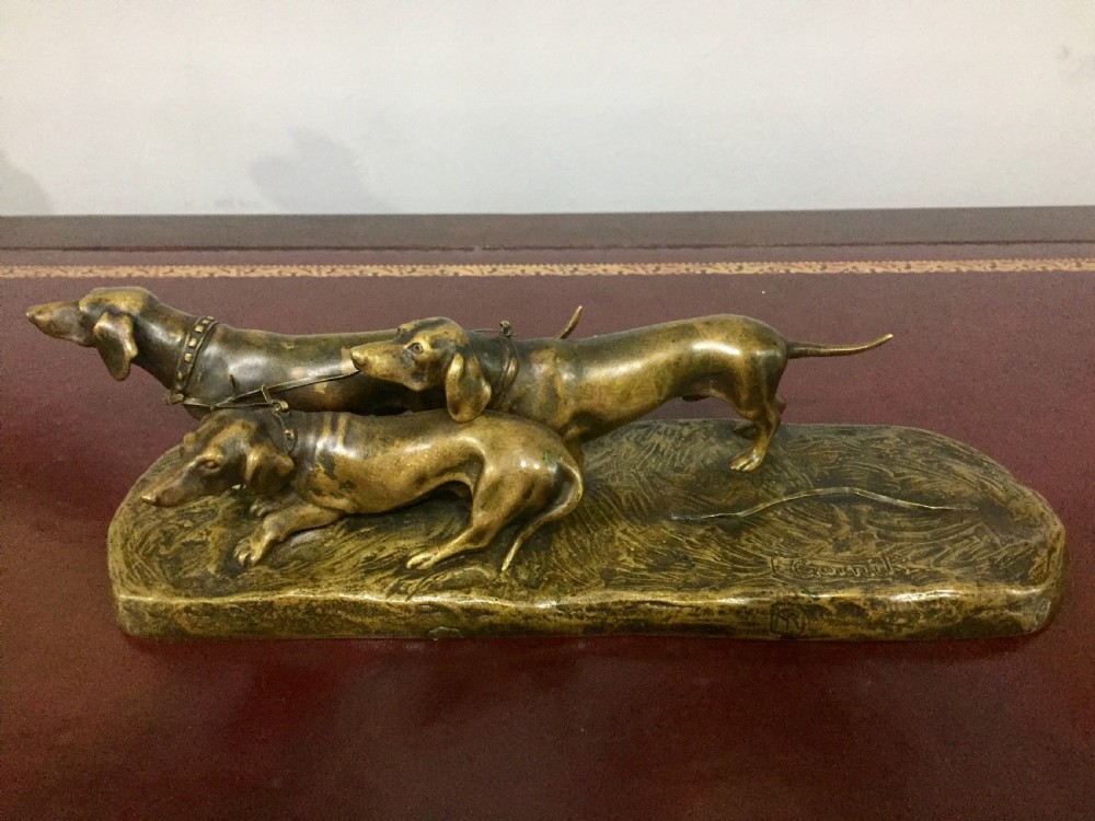 Gornik, rare Austrian bronze dachshund trio c1910