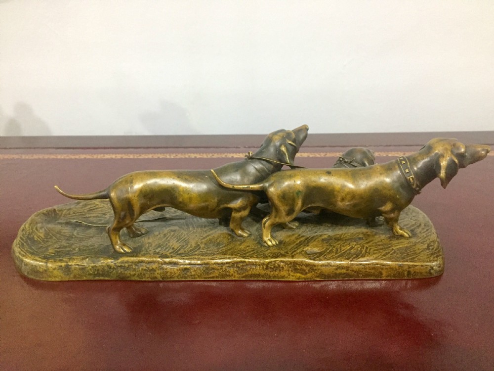 Gornik, rare Austrian bronze dachshund trio c1910 View VI