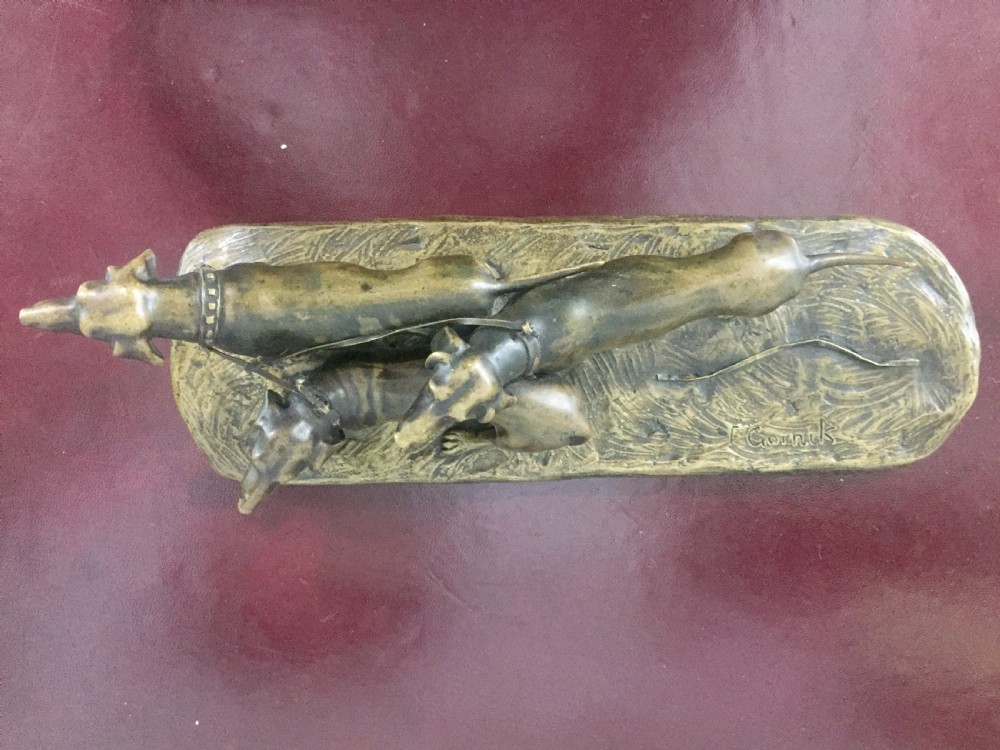Gornik, rare Austrian bronze dachshund trio c1910 View XV