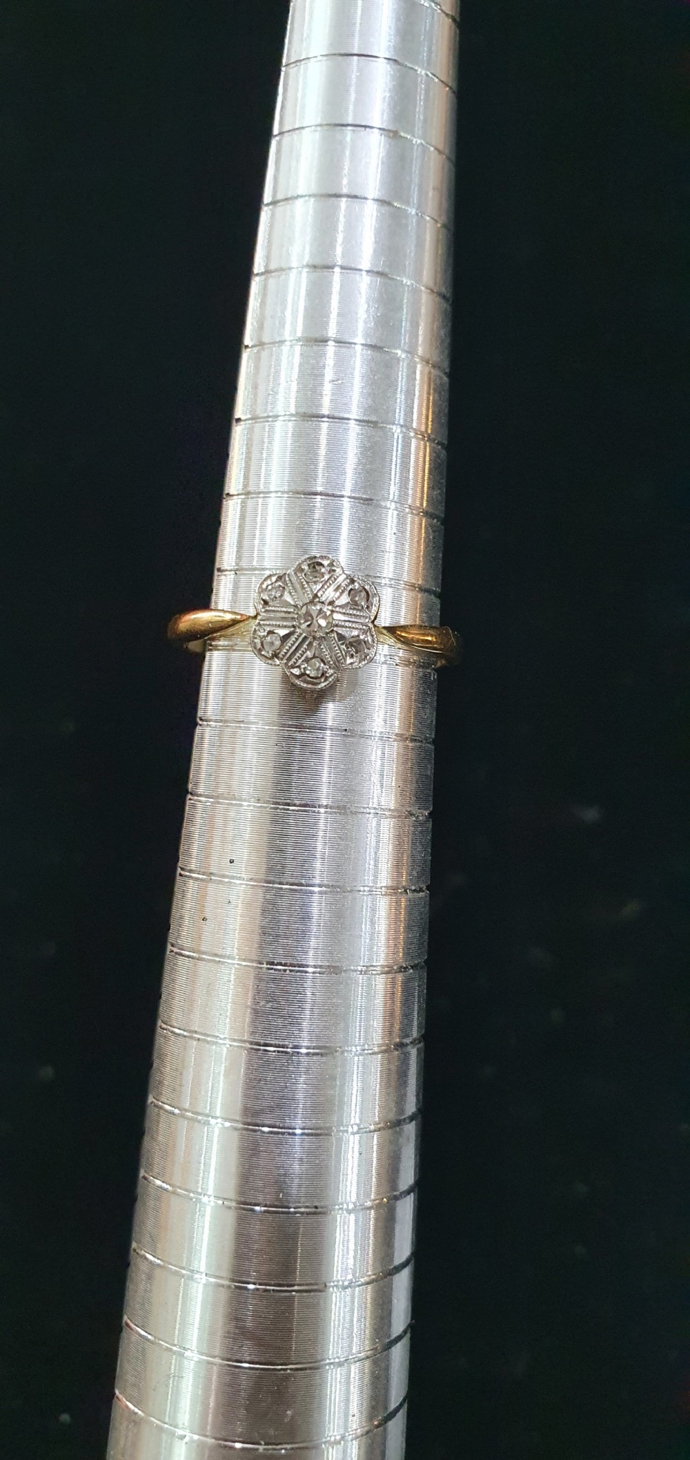 Art Deco Diamond Platinum & 18ct Geometric Daisy Ring 