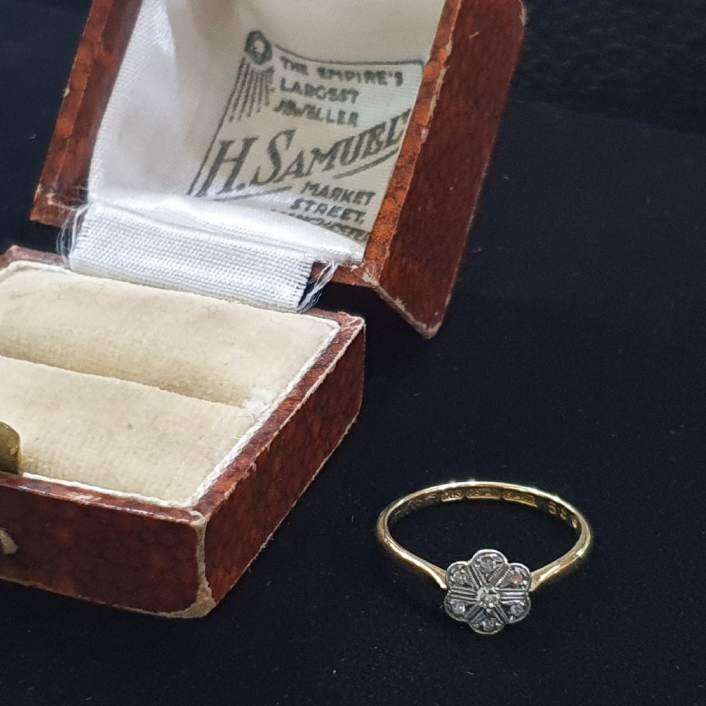 Art Deco Diamond Platinum & 18ct Geometric Daisy Ring 