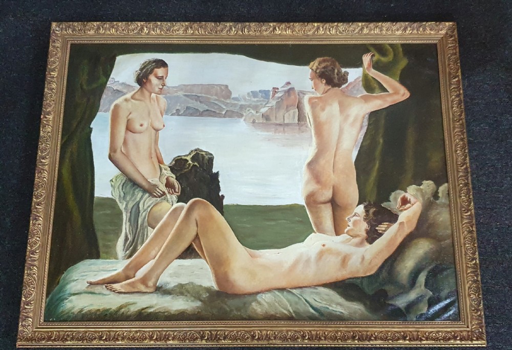 R Braun c1930 German Art Deco Oil on Canvas in Giltwood Frame View II