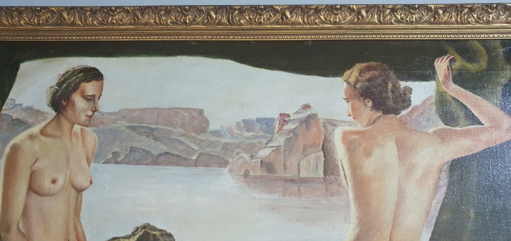R Braun c1930 German Art Deco Oil on Canvas in Giltwood Frame View VIII
