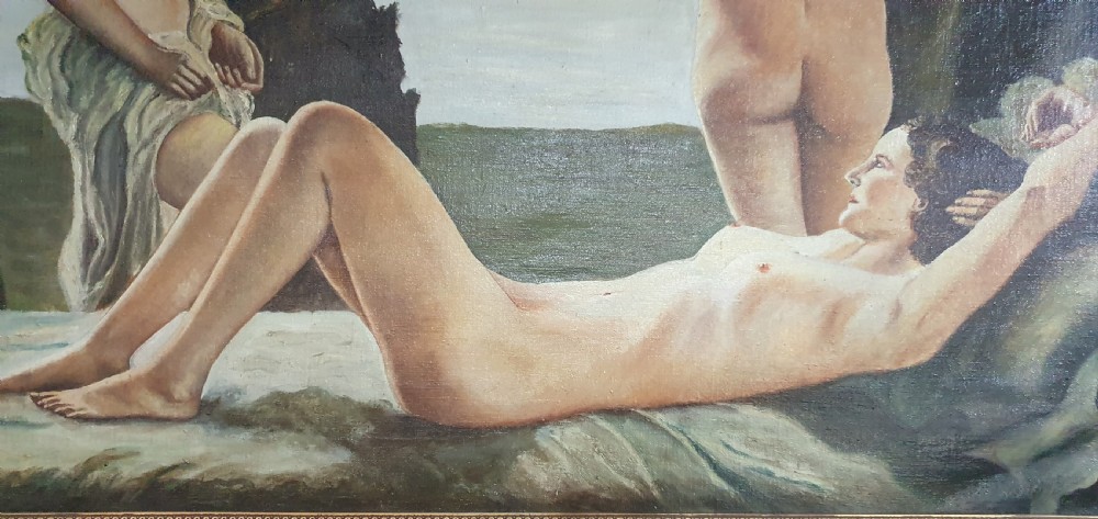 R Braun c1930 German Art Deco Oil on Canvas in Giltwood Frame View IX