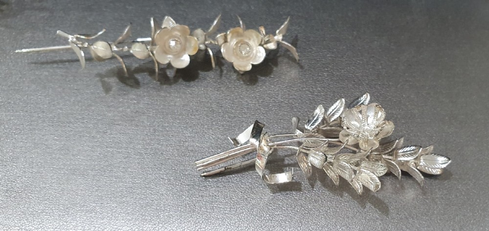 Edwardian Continental Silver Tiara & Groomsmen Pins Myrtle Bridal Set c.1910 View VI