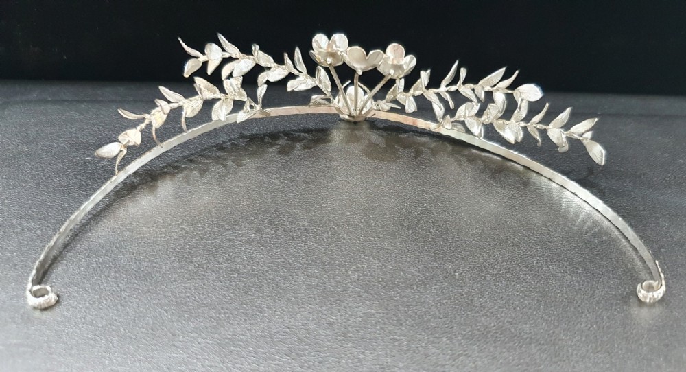 Edwardian Continental Silver Tiara & Groomsmen Pins Myrtle Bridal Set c.1910 View XI