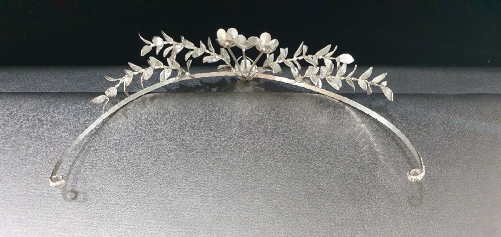 Edwardian Continental Silver Tiara & Groomsmen Pins Myrtle Bridal Set c.1910 View XV