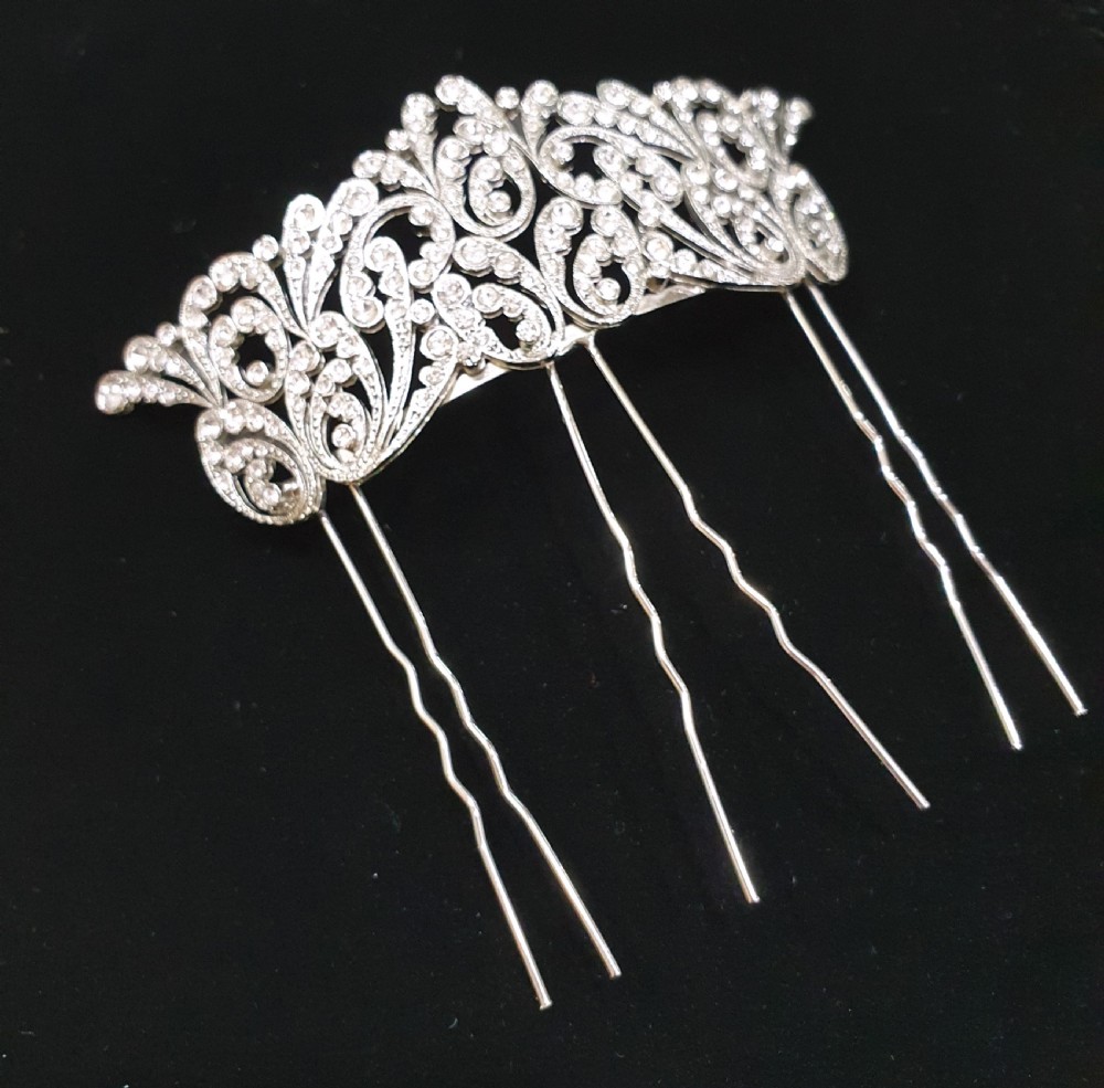 French Art Deco Crystal Tiara Hair Comb c.1930s Belle Epoque Rhodium Plated Original Mint Condition Bridal Piece